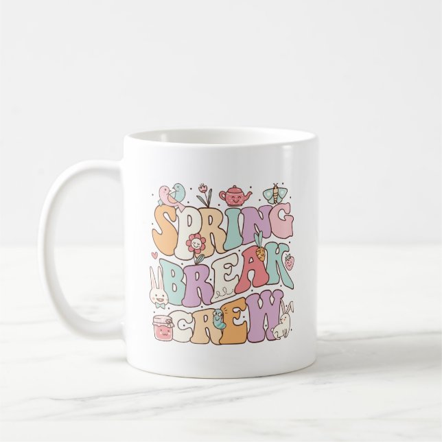 Spring Break Crew Retro Groovy Kawaii Klotter  Kaffemugg (Vänster)