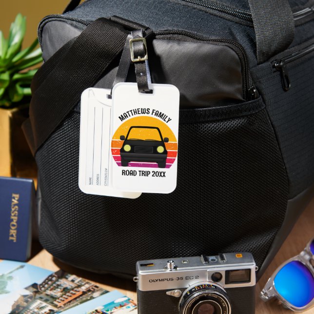 Spring Break Road Trip Sunset Customized Bagagebricka (Framsida & Baksida)