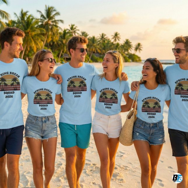 Spring Break Squad 2026 Retro Sunset Palm Trees  T Shirt (Skapare uppladdad)