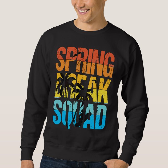 Spring Break Squad Beach Surfer Palm Tree Artwork Lång Ärmad Tröja (Framsida)
