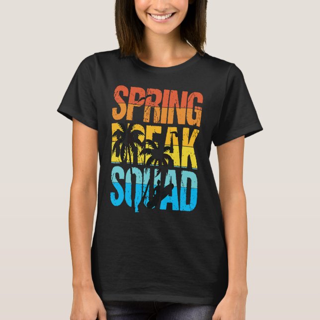 Spring Break Squad Beach Surfer Palm Tree Artwork T Shirt (Framsida)