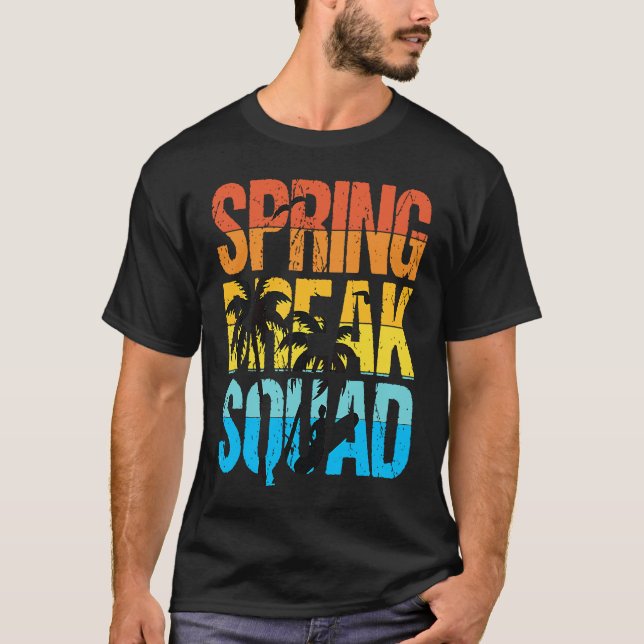 Spring Break Squad Beach Surfer Palm Tree Artwork T Shirt (Framsida)