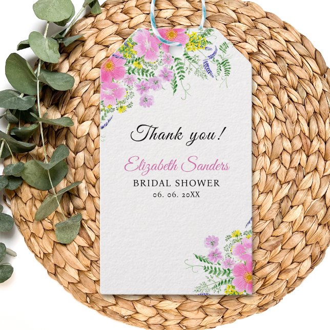 Spring Bridal shower with wildflowers Pink Presentetikett (Skapare uppladdad)