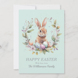 Spring Bunny Easter Eggs Wreath Personalized Julkort