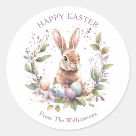Spring Bunny Easter Eggs Wreath Personalized Runt Klistermärke
