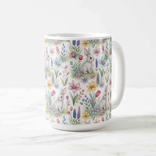 Spring Bunny Garden Pattern Kaffemugg (Framsida höger)