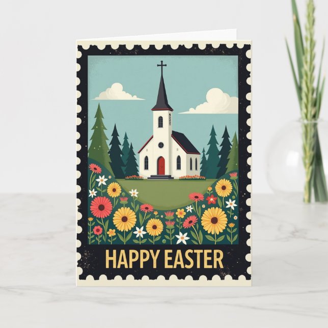 Spring Chapel Easter Scene Card Kort (Framsida)