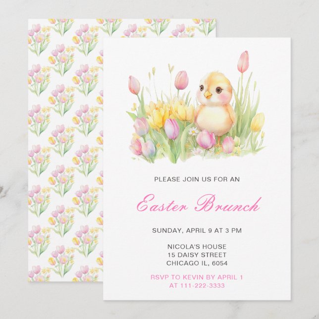 Spring Chick Easter Brunch Inbjudningar (Fram/baksida)