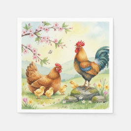 Spring chicken rooster farm country napkins pappersservett