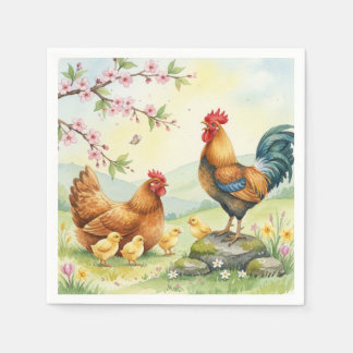 Spring chicken rooster farm country napkins pappersservett
