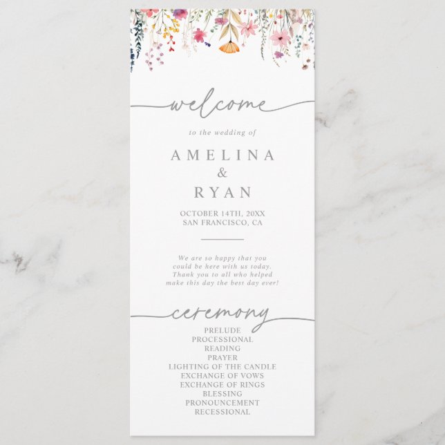 Spring Colorful Wildflower Wedding Program (Framsida)