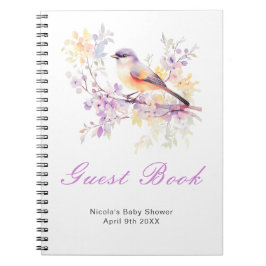 Spring Cute Bird Baby Shower Guest Book Anteckningsbok