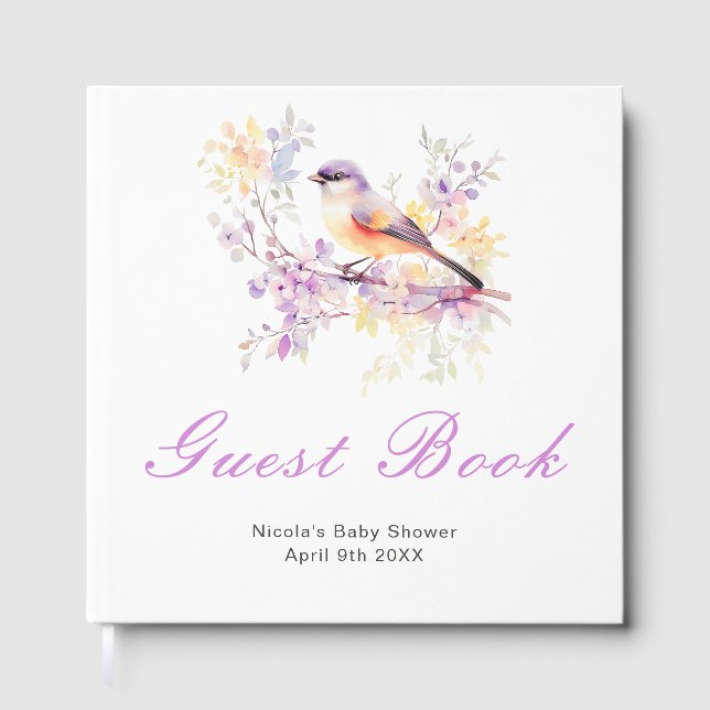 Spring Cute Bird Baby Shower Guest Book Gästböcker (Framsida)