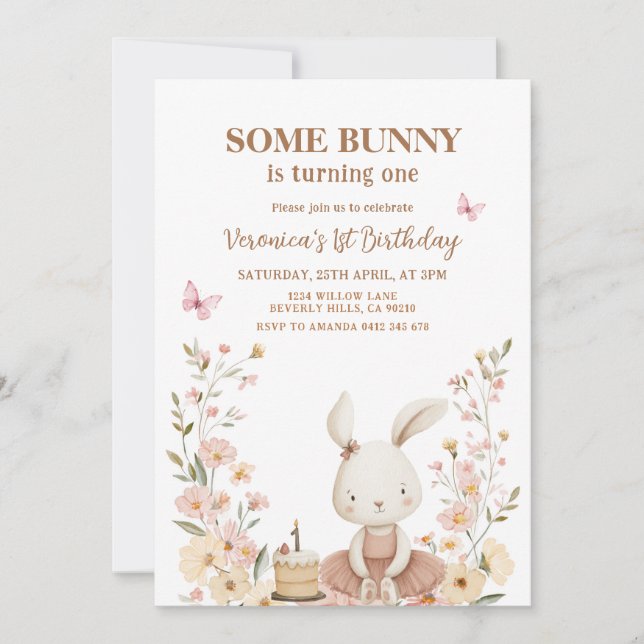 Spring Cute Bunny Rabbit 1st Birthday  Inbjudningar (Framsida)
