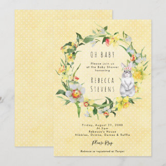 spring daffodil bunny baby shower invitation inbjudningar