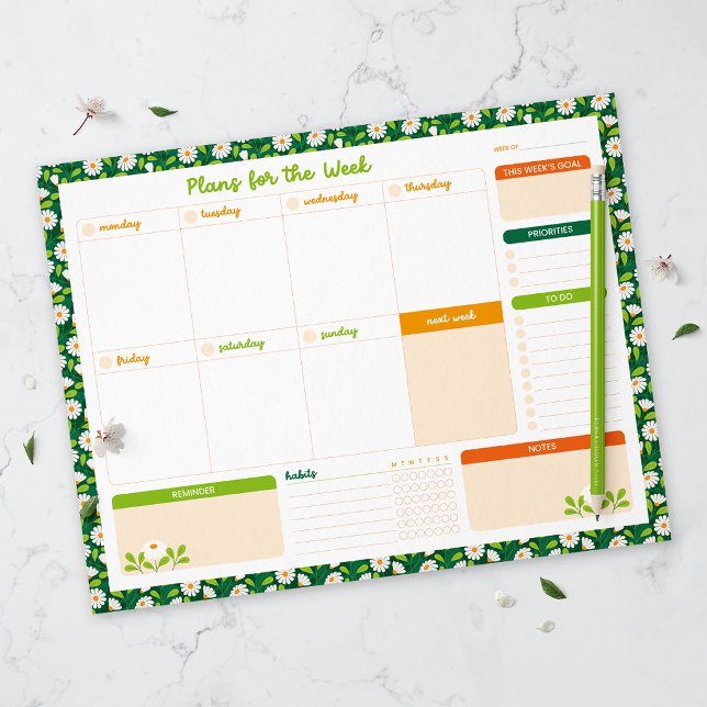 Spring Daisies & Vine Weekly Monday Start Planner Anteckningsblock (Skapare uppladdad)