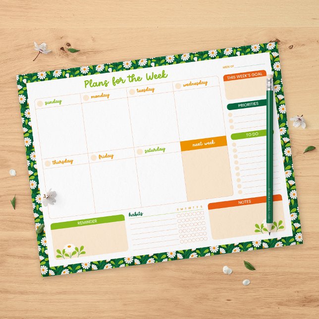 Spring Daisies & Vine Weekly Sunday Start Planner Anteckningsblock (Skapare uppladdad)