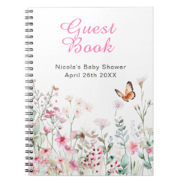 Spring Deep Pink Butterfly Floral Baby Shower Anteckningsbok