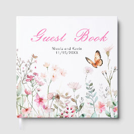 Spring Deep Pink Butterfly Floral Wedding Gästböcker