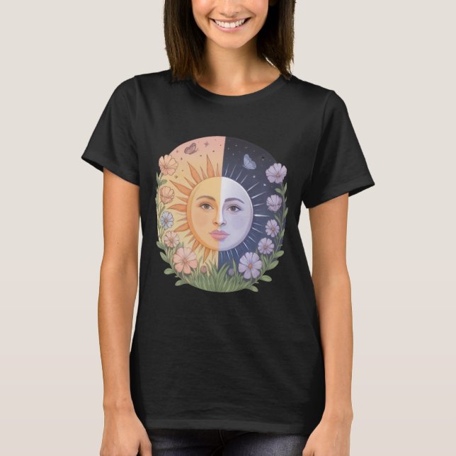 Spring Equinox Harmony – Sun & Moon Balance Nature T Shirt (Framsida)