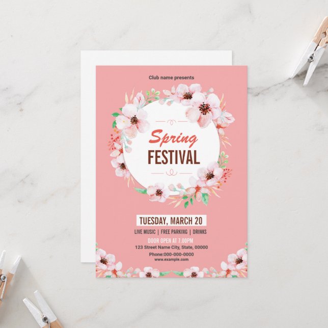 Spring Festival Invitation Flyer Template Inbjudningar (Fram/Back In Situ)