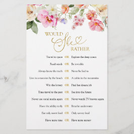 Spring Floral Bridal Shower Would She Rather Game