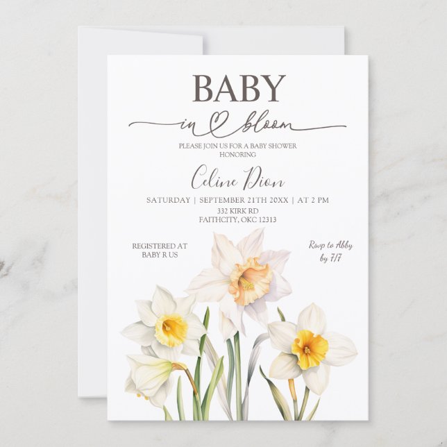 Spring Floral Daffodil Baby Shower  Inbjudningar (Framsida)
