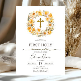 Spring Floral Daffodil Wreath 1st Holy Communion Inbjudningar