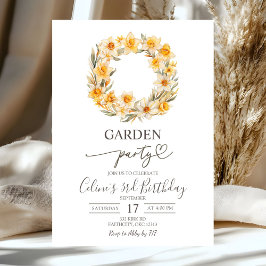 Spring Floral Daffodil Wreath Birthday Party Inbjudningar