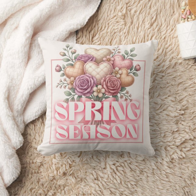Spring Floral Hearts Decorative Pillow Kudde (Filt)