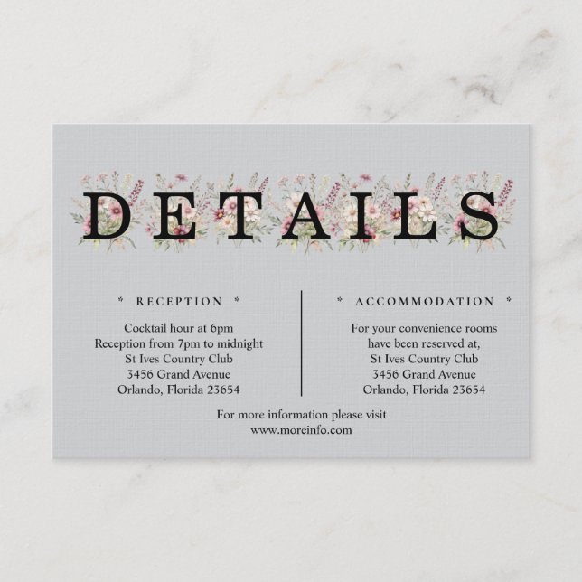 Spring Floral light grey Details Enclosure Card Tilläggskort (Framsida)