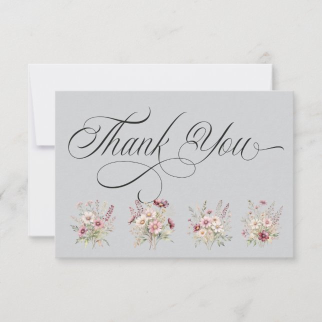 Spring Floral  light grey Thank You Card Tack Kort (Framsida)