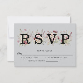 Spring Floral light grey Wedding RSVP card OSA Kort