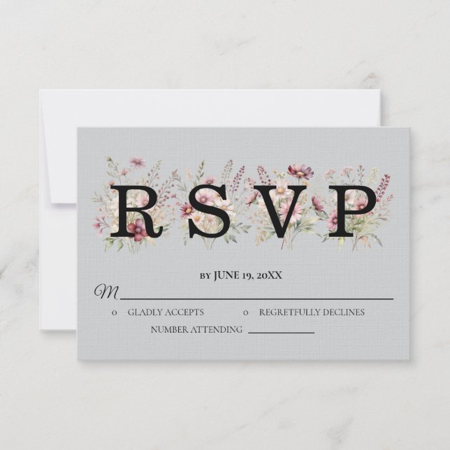 Spring Floral light grey Wedding RSVP card OSA Kort (Framsida)