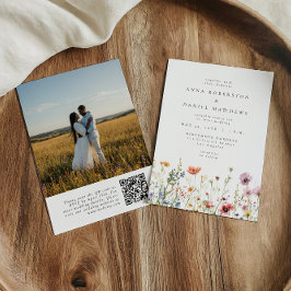 Spring Floral Meadow QR Code Photo Wedding Inbjudningar