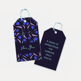 Spring Floral Pattern Dark Blue Presentetikett
