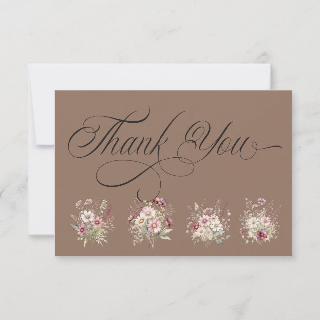 Spring Floral  saddle brown Thank You Card Tack Kort (Framsida)