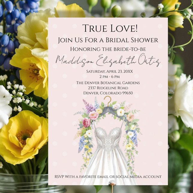 Spring Floral Wedding Dress Bridal Shower Invite Inbjudningar (Celebrate the bride-to-be with this elegant spring floral bridal shower design. )