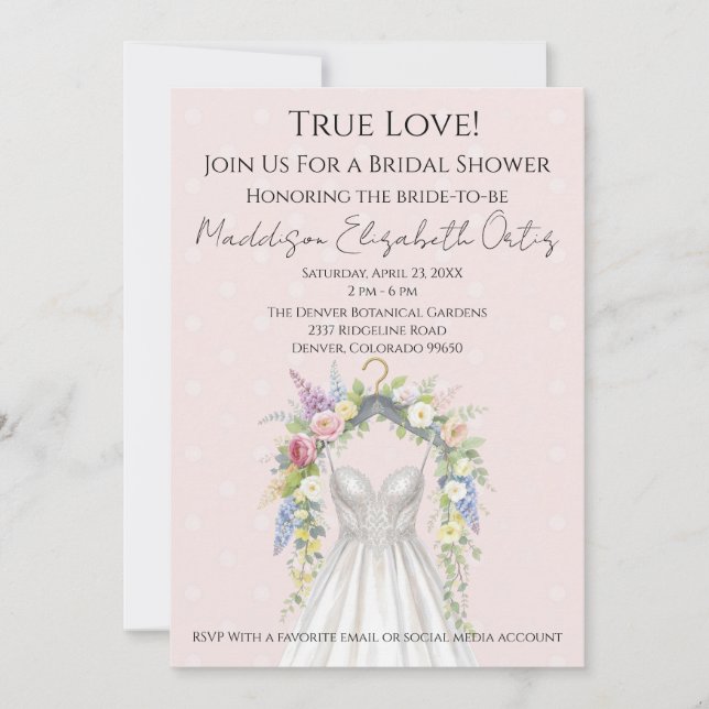 Spring Floral Wedding Dress Bridal Shower Invite Inbjudningar (Framsida)