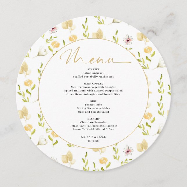 Spring Floral Wedding Flat Menu Meny (Framsida)