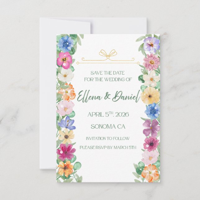 Spring Floral Wildflower save the date Spara Datumet (Framsida)