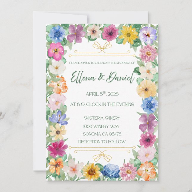 Spring Floral Wildflower Wedding Invitation  Inbjudningar (Framsida)