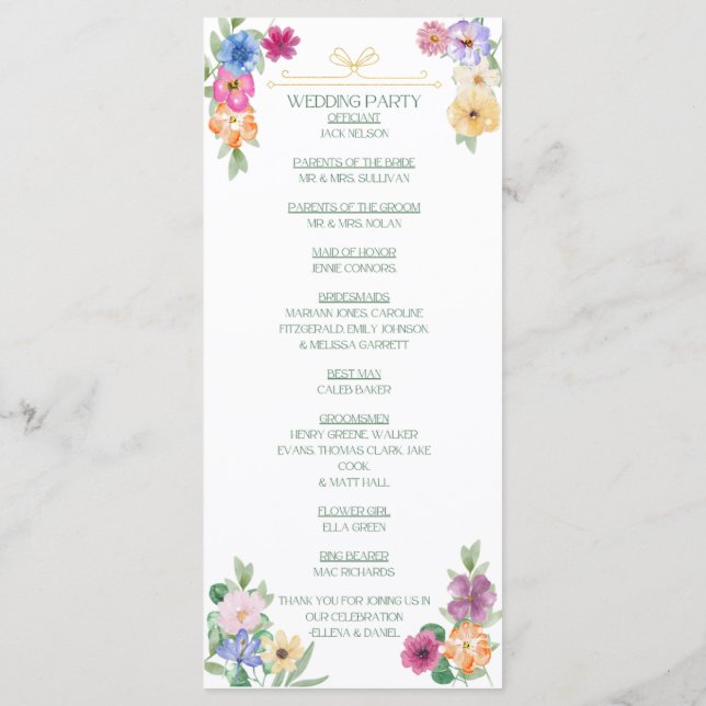 Spring Floral wildflower wedding program (Baksida)