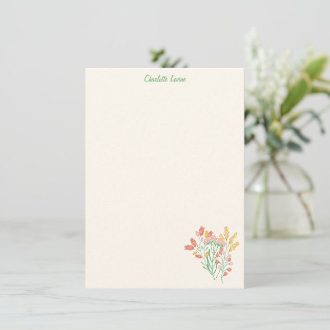 Spring Floral Wildflowers Personalized Stationery Tack Kort (Stående Fram)