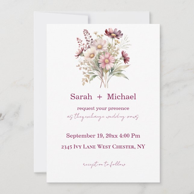 Spring Floral Wine Wedding Invitation Inbjudningar (Framsida)