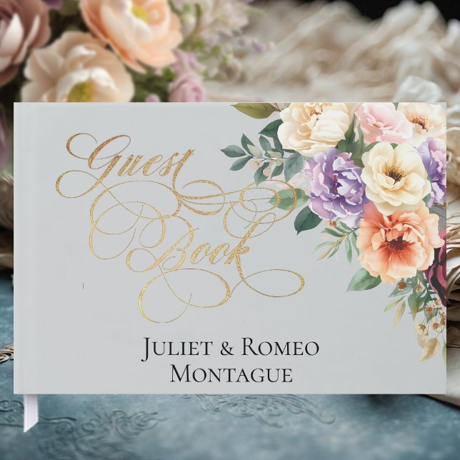 Spring Floral & Wreath Monogram - Silver Gästböcker (Skapare uppladdad)
