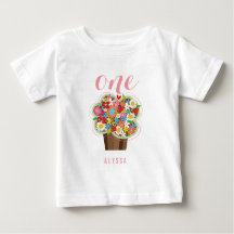 Spring Flowers Cupcake Flicka 1-års födelsedagsfes