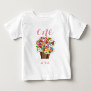 Spring Flowers Cupcake Flicka 1-års födelsedagsfes Tee