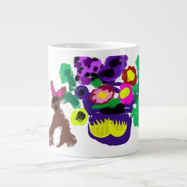 Spring flowers Rabbit joy Jumbo Mugg (Framsidan)