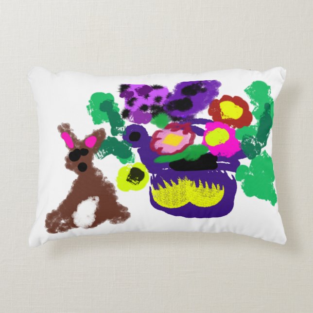 Spring flowers Rabbit joy Prydnadskudde (Framsidan)